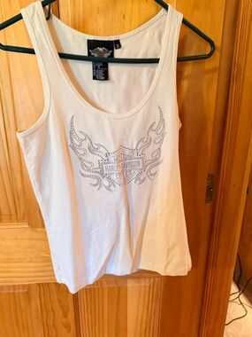 Harley-Davidson White Tank Top with Rhinestone Wing Emblem